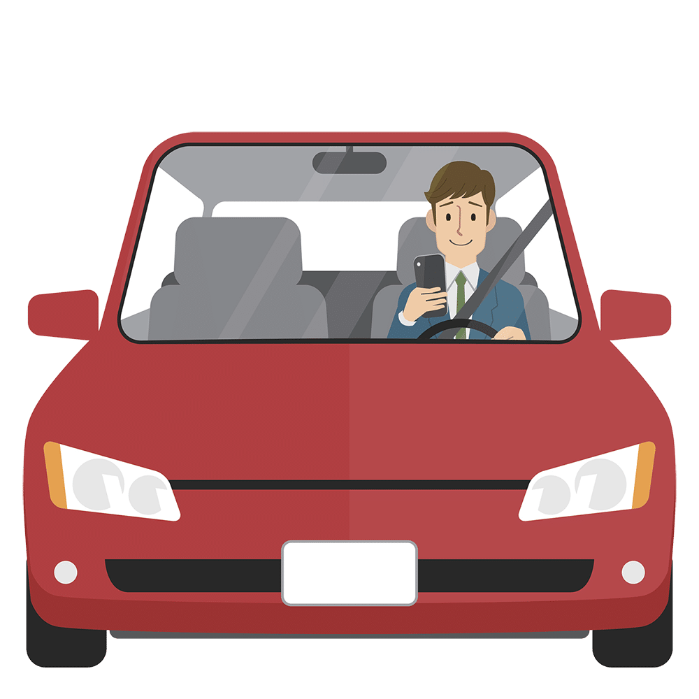 Hombre conduciendo un coche mientras mira el móvil
