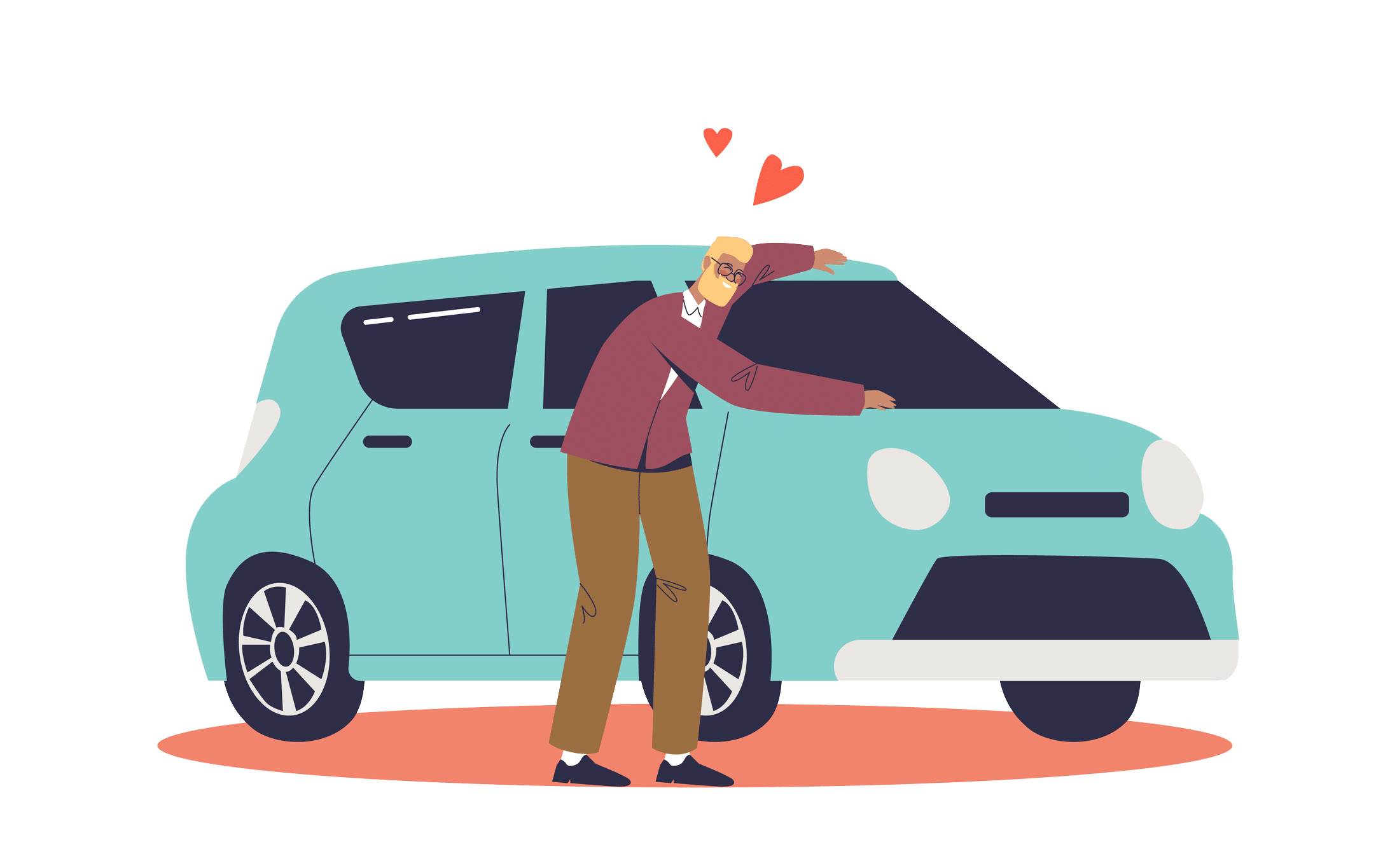 Ilustración de un hombre feliz con su coche